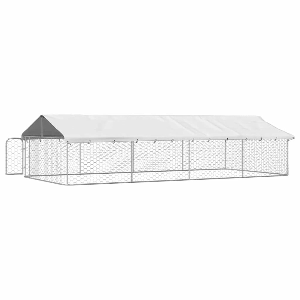 Dog Kennel Silver Galvanized Steel Large Rectangular 118.1W x 236.2D x 59.1H
