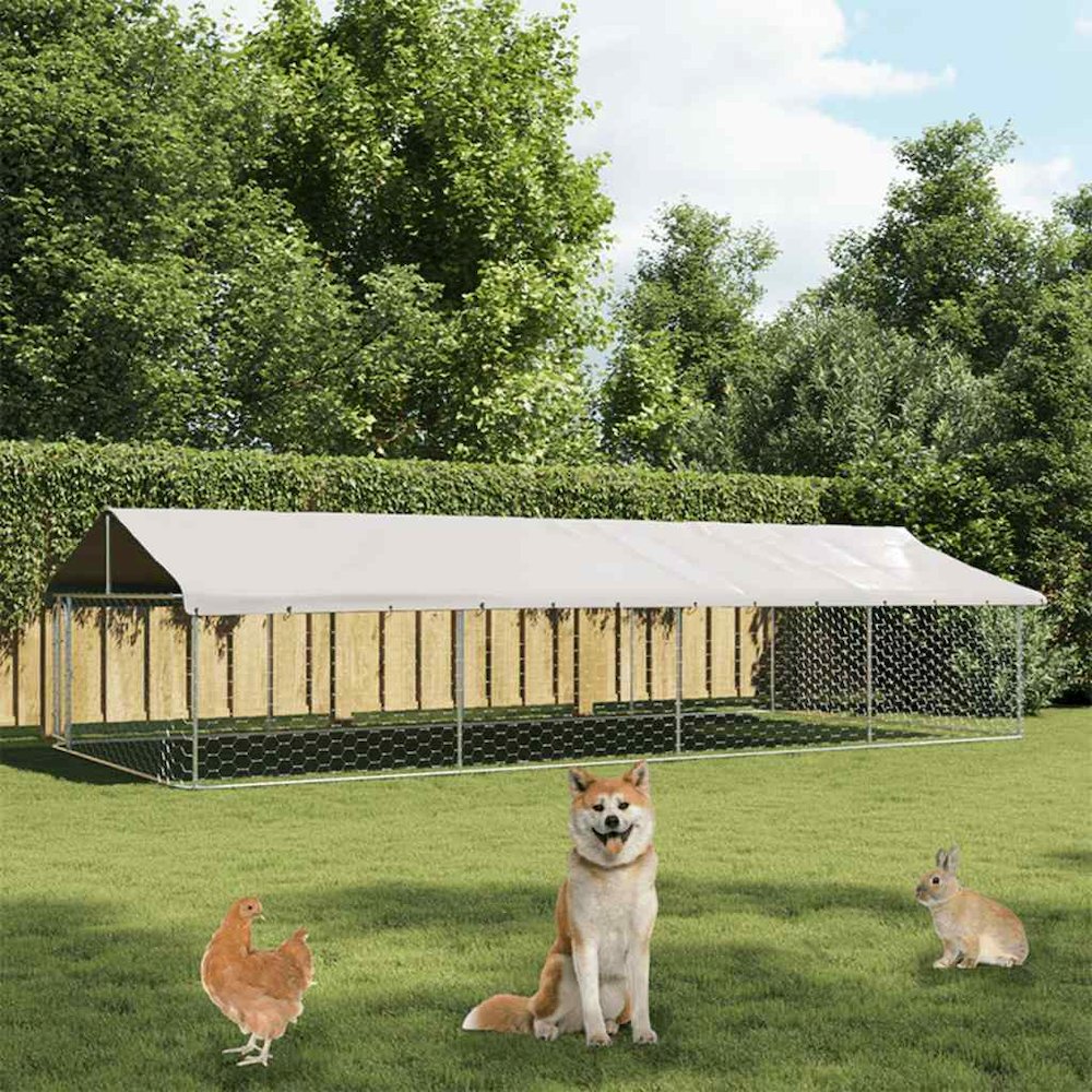 Dog Kennel Silver Galvanized Steel Large Dog Kennel Rectangular