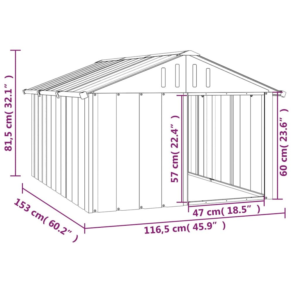 Dog House Anthracite Galvanized Steel Large Durable in Light Grey