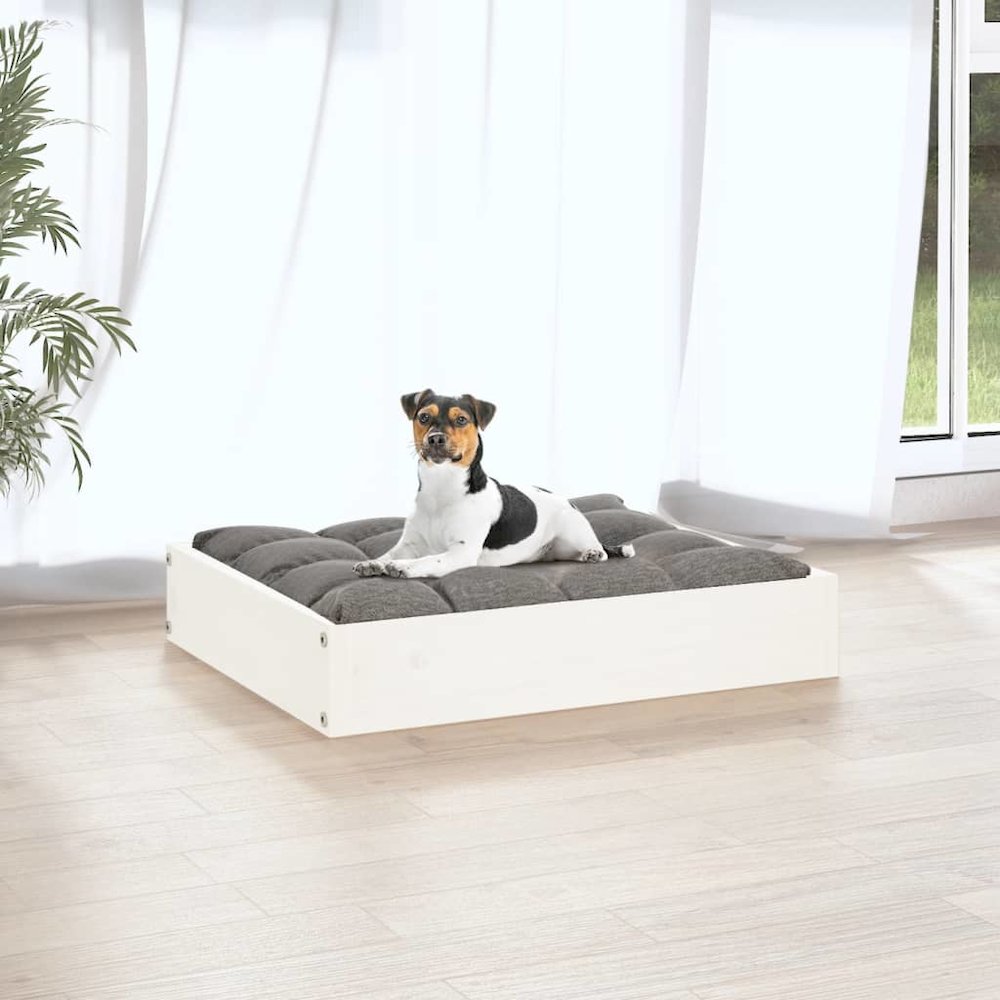 Dog Bed White Solid Pine Wood Small Rectangular