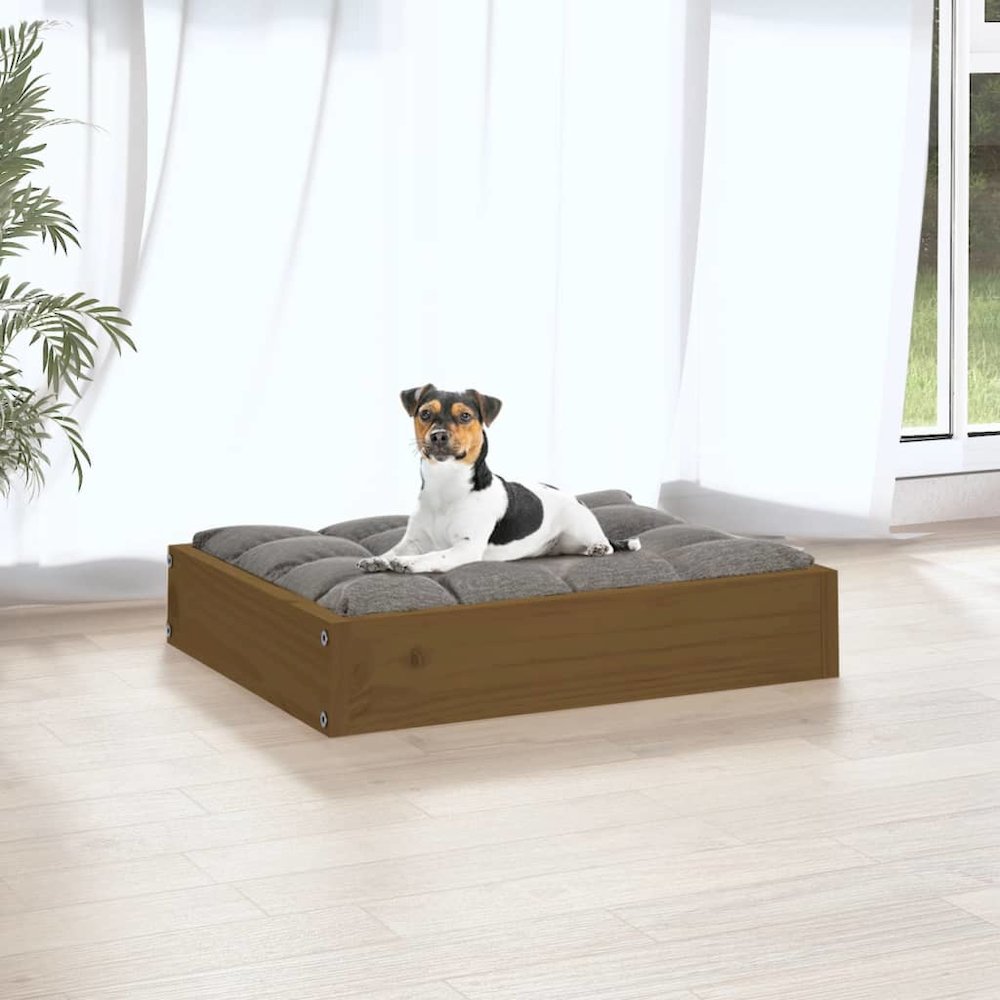 Dog Bed Honey Brown Solid Pine Wood 20.3W x 17.3D x 3.5H