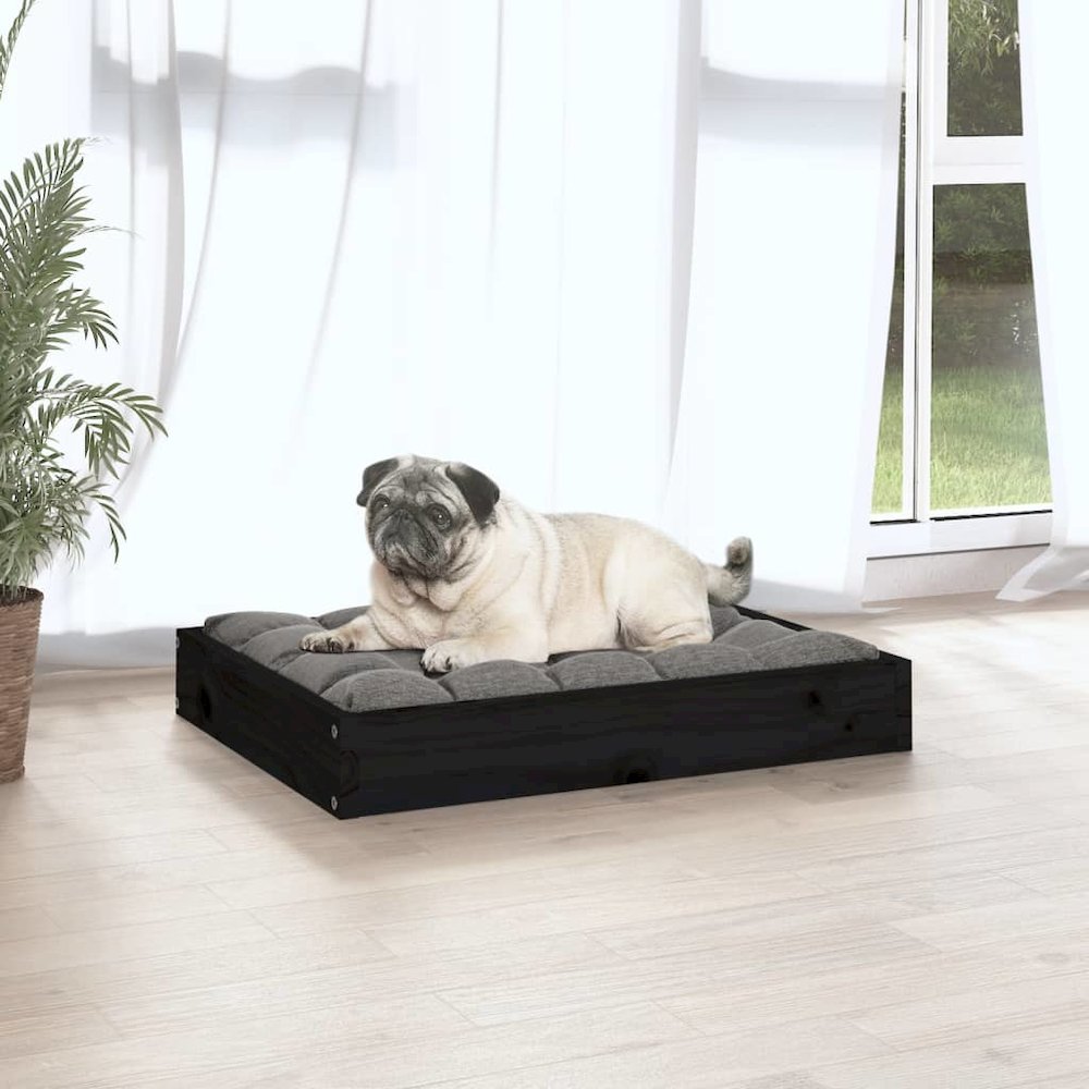 Dog Bed Black Solid Pine Wood Durable Rectangular 24.2W x 19.3D x 3.5H