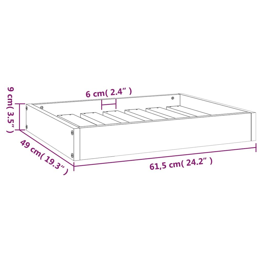 Dog Bed Black Solid Pine Wood Durable Rectangular 24.2W x 19.3D x 3.5H