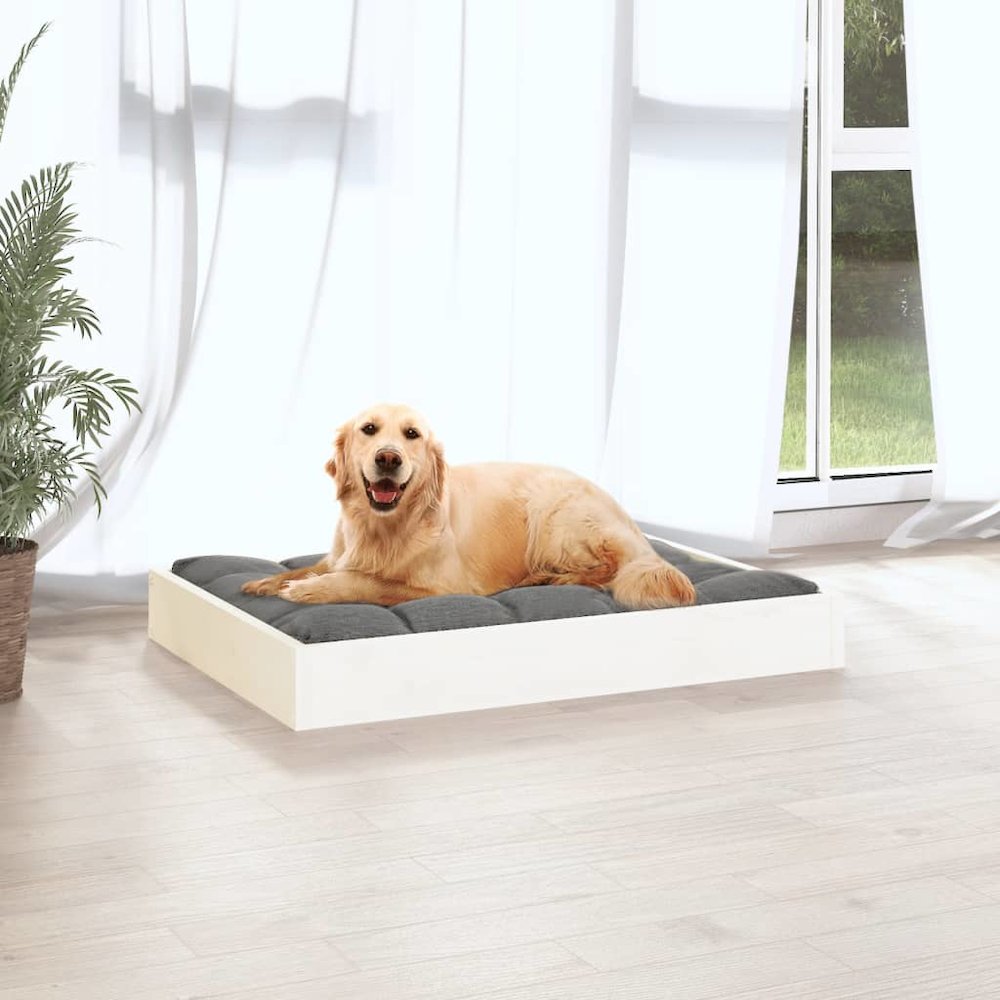 Dog Bed White Solid Pine Wood Simple