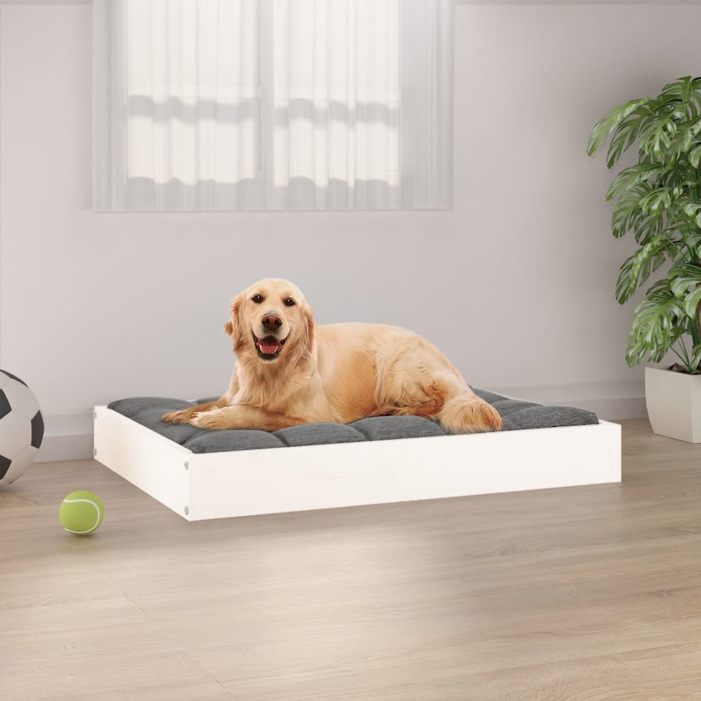 Dog Bed White Solid Pine Wood Simple
