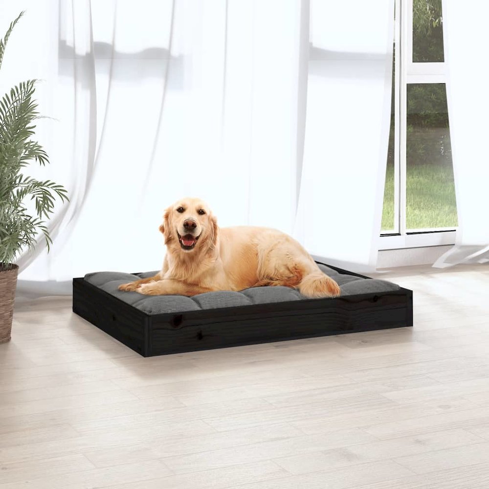 Dog Bed Black Solid Pine Wood Durable Rectangular 28.1W x 21.3D x 3.5H