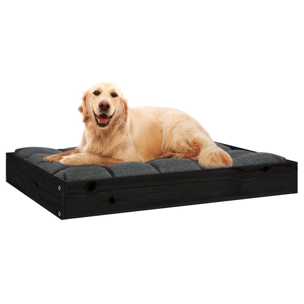 Dog Bed Black Solid Pine Wood Durable Rectangular 28.1W x 21.3D x 3.5H