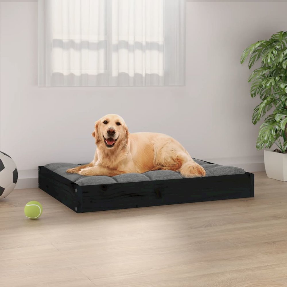 Dog Bed Black Solid Pine Wood Durable Rectangular 28.1W x 21.3D x 3.5H