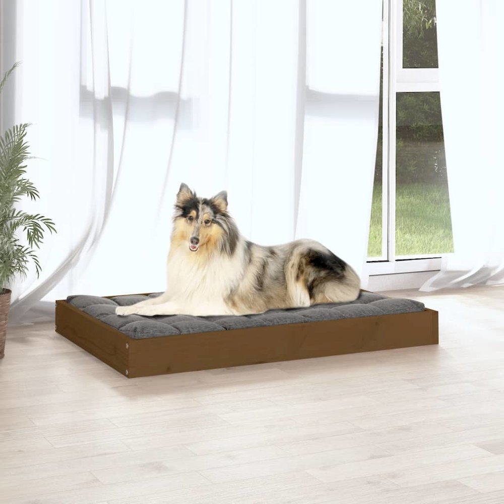 Dog Bed Honey Brown Solid Pine Wood Simple