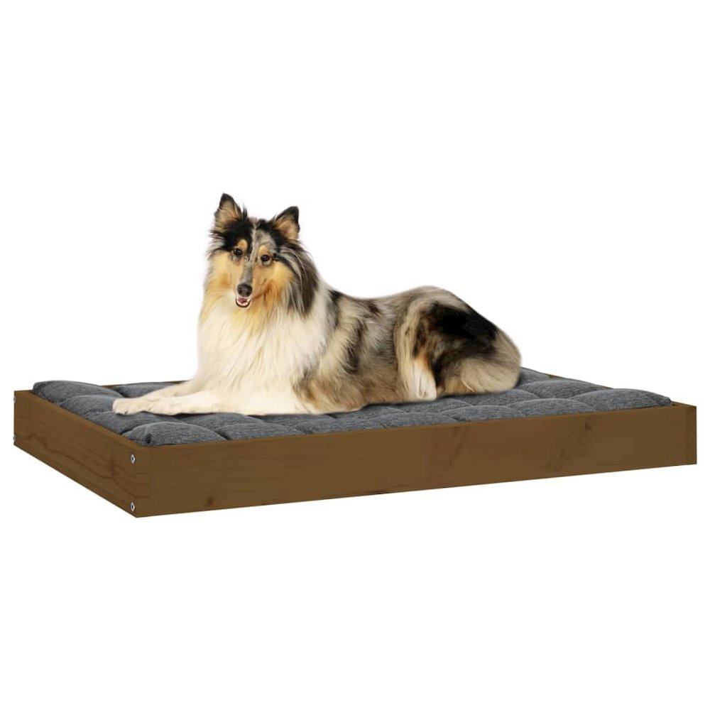 Dog Bed Honey Brown Solid Pine Wood Simple
