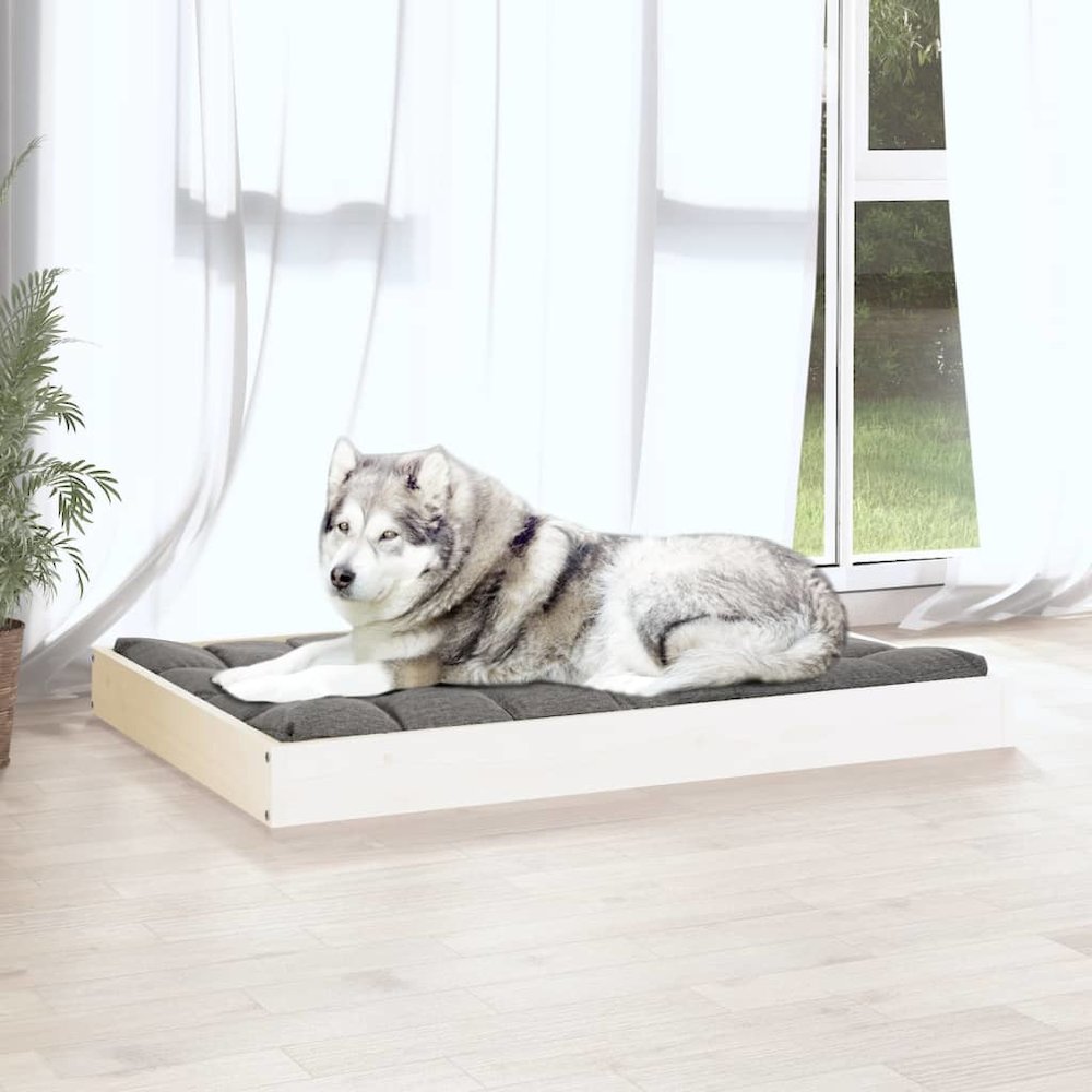 Dog Bed White Solid Pine Wood Medium Simple