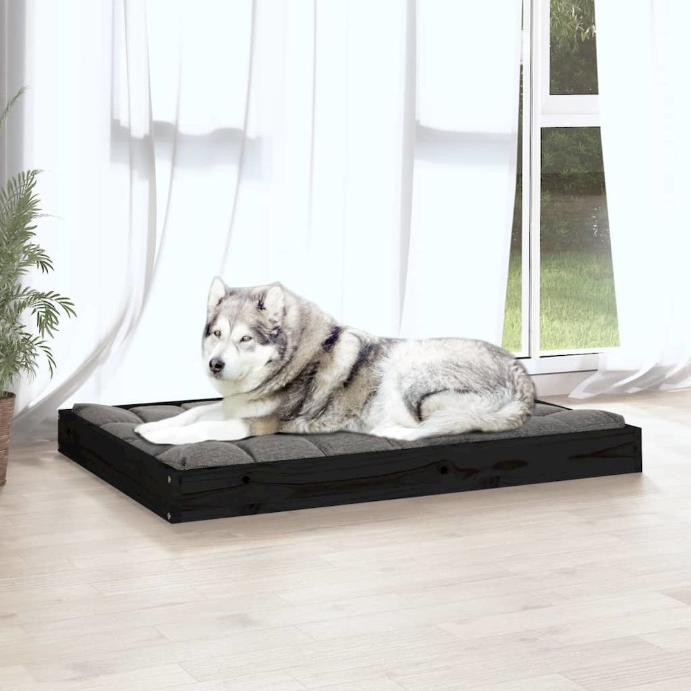 Dog Bed Black Solid Pine Wood Durable Rectangular 40W x 29.1D x 3.5H