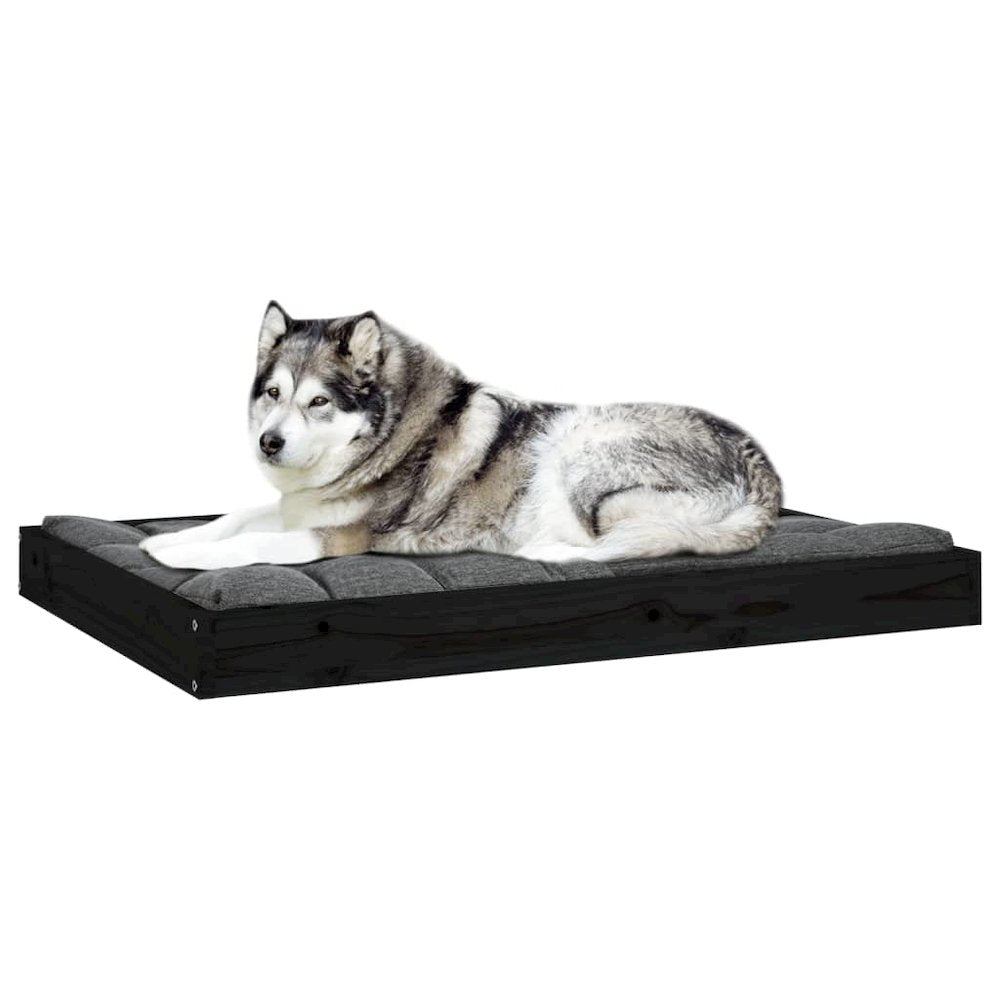 Dog Bed Black Solid Pine Wood Durable Rectangular 40W x 29.1D x 3.5H