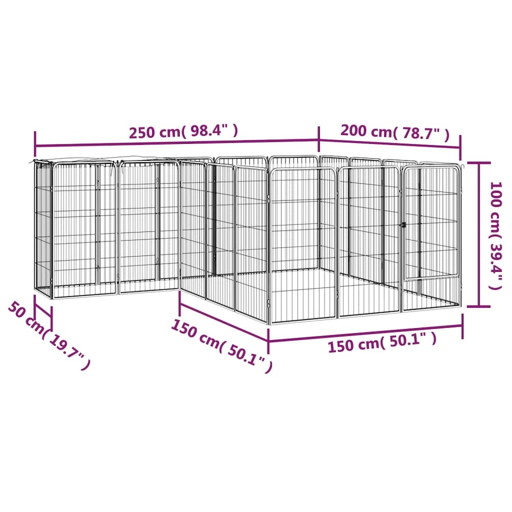 Dog Playpen Black Powder-Coated Steel Large Durable 78.7W x 98.4D x 39.4H