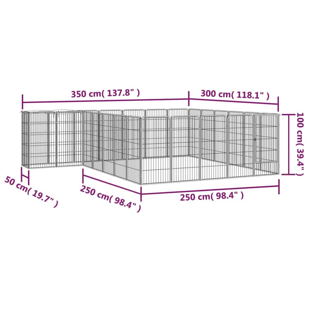 Dog Playpen Black Powder-Coated Steel Large 118.1W x 137.8D x 39.4H