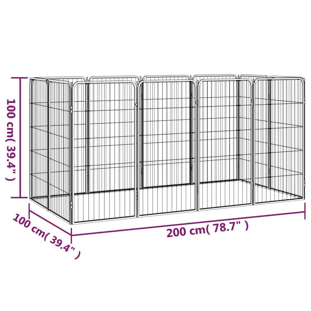 Dog Playpen Black Powder-Coated Steel Height-Adjustable 39.4W x 78.7D x 39.4H