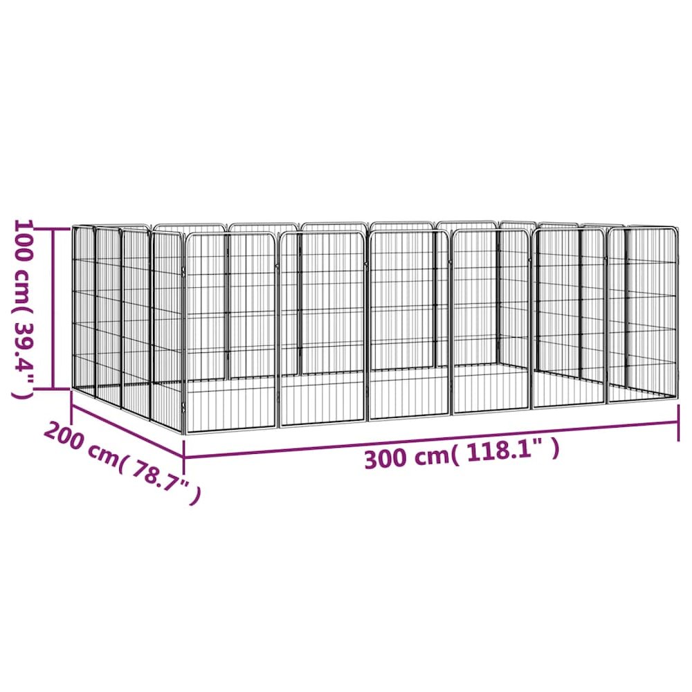 Dog Playpen Black Powder-Coated Steel Rectangular