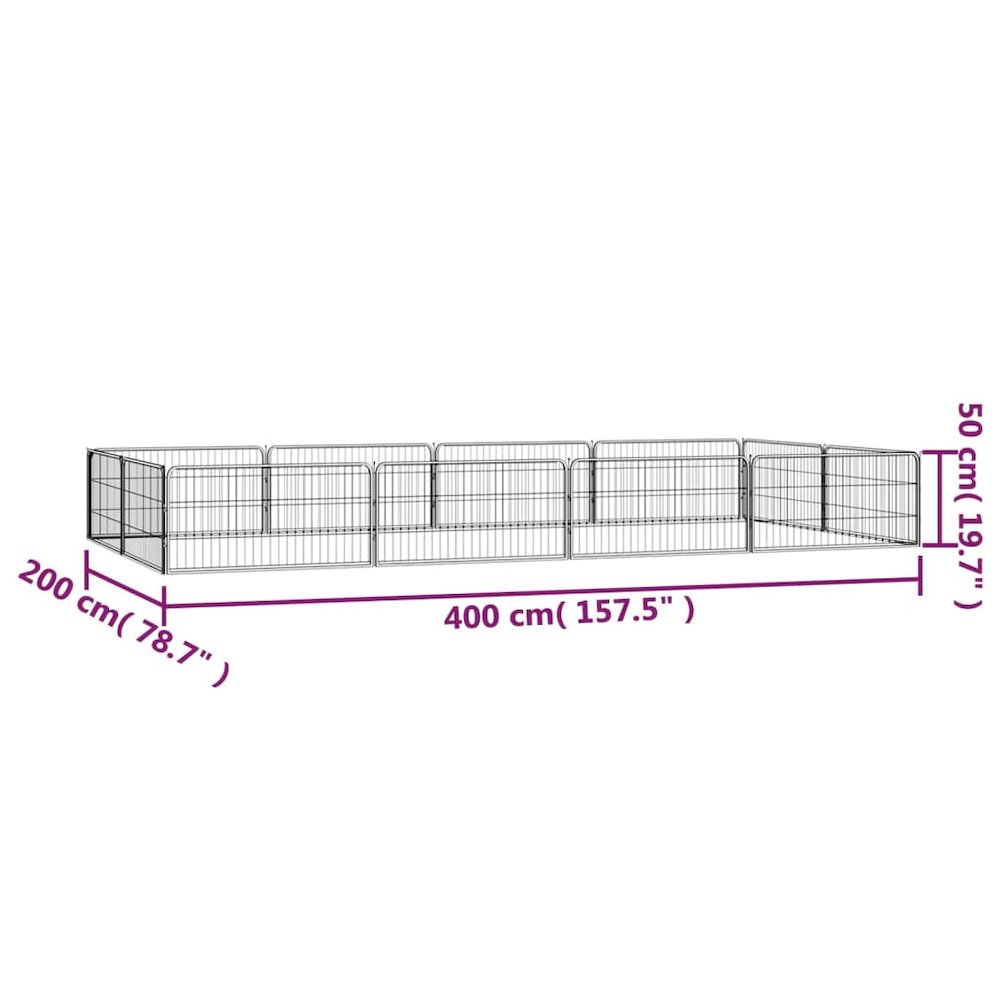 Dog Playpen Black Powder-Coated Steel Height-Adjustable 78.7W x 157.5D x 19.7H