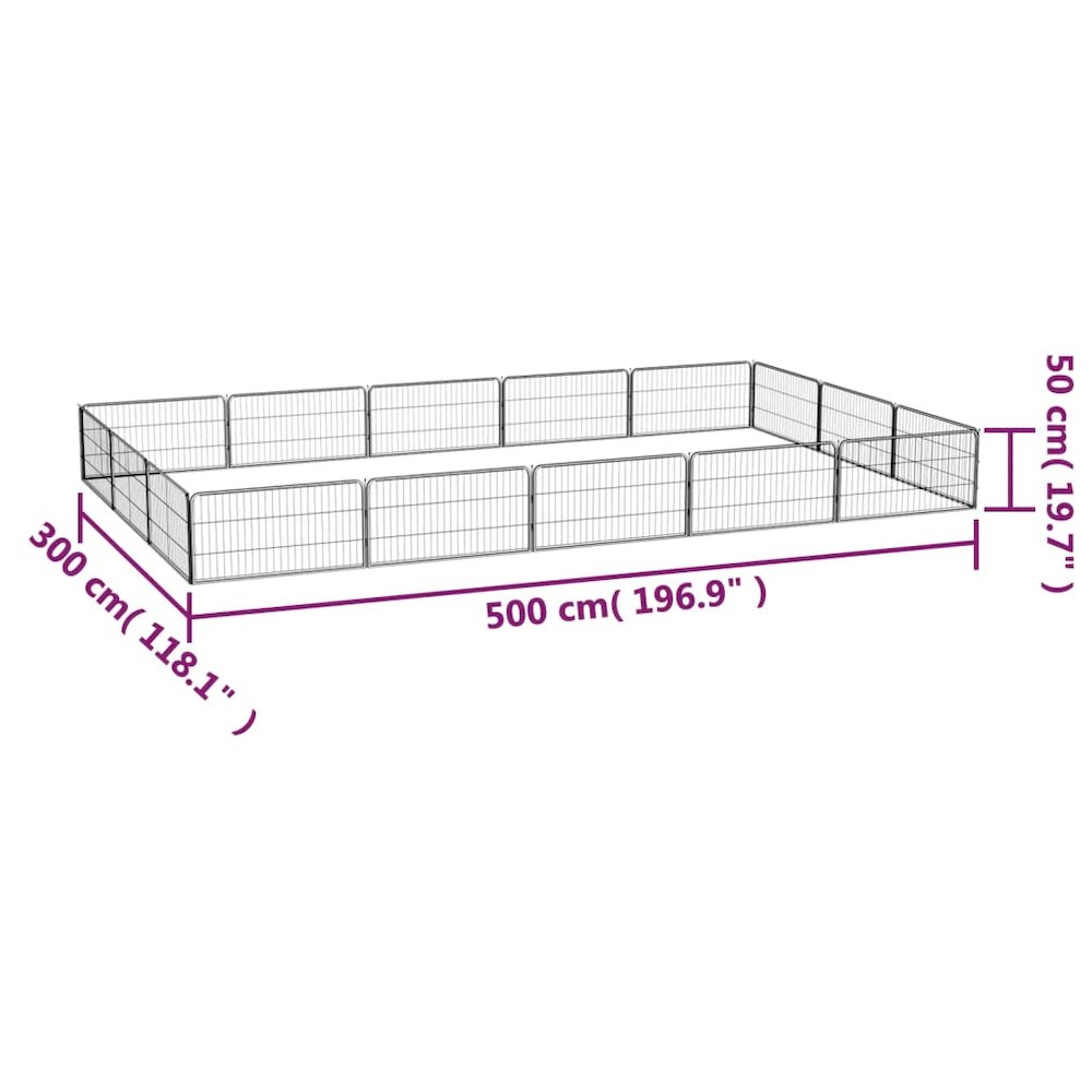 Dog Playpen Black Powder-Coated Steel Large Expandable 118.1W x 196.9D x 19.7H