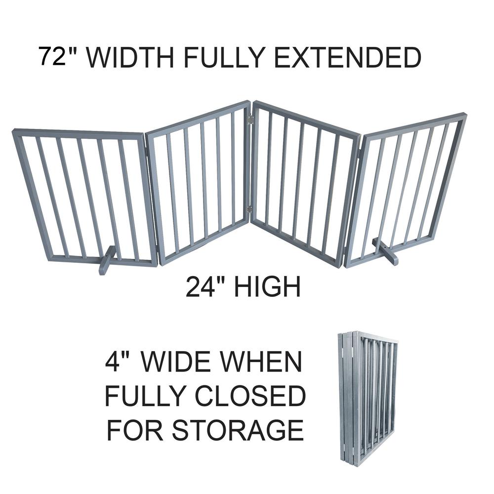 AmeriHome 72 inch Freestanding 4-Panel Folding Wood Pet Gate - Grey