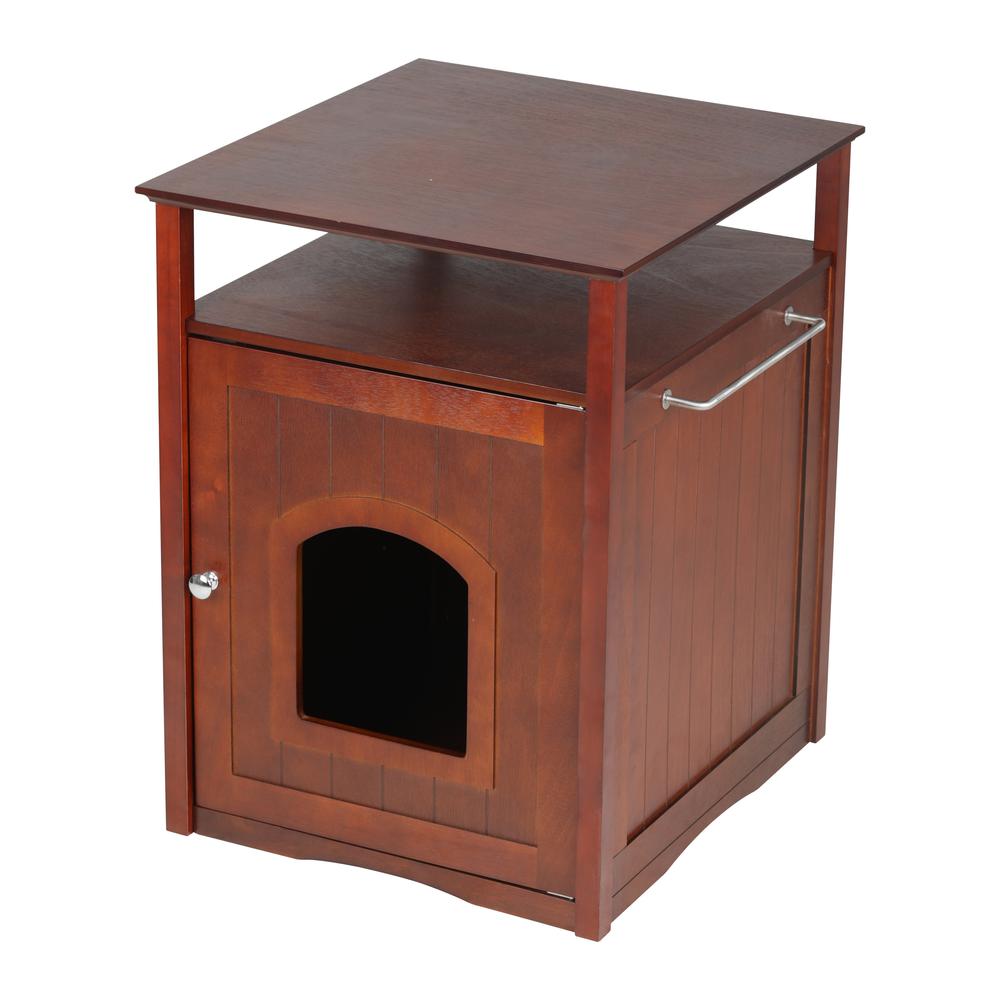 Cat Washroom Litter Box Cover / Night Stand Pet House, Walnut