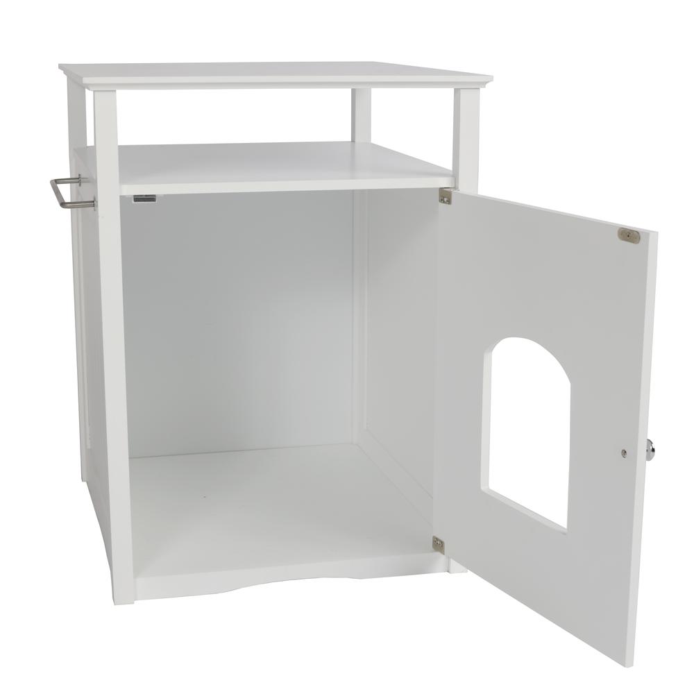 Cat Washroom Litter Box Cover / Night Stand Pet House, White
