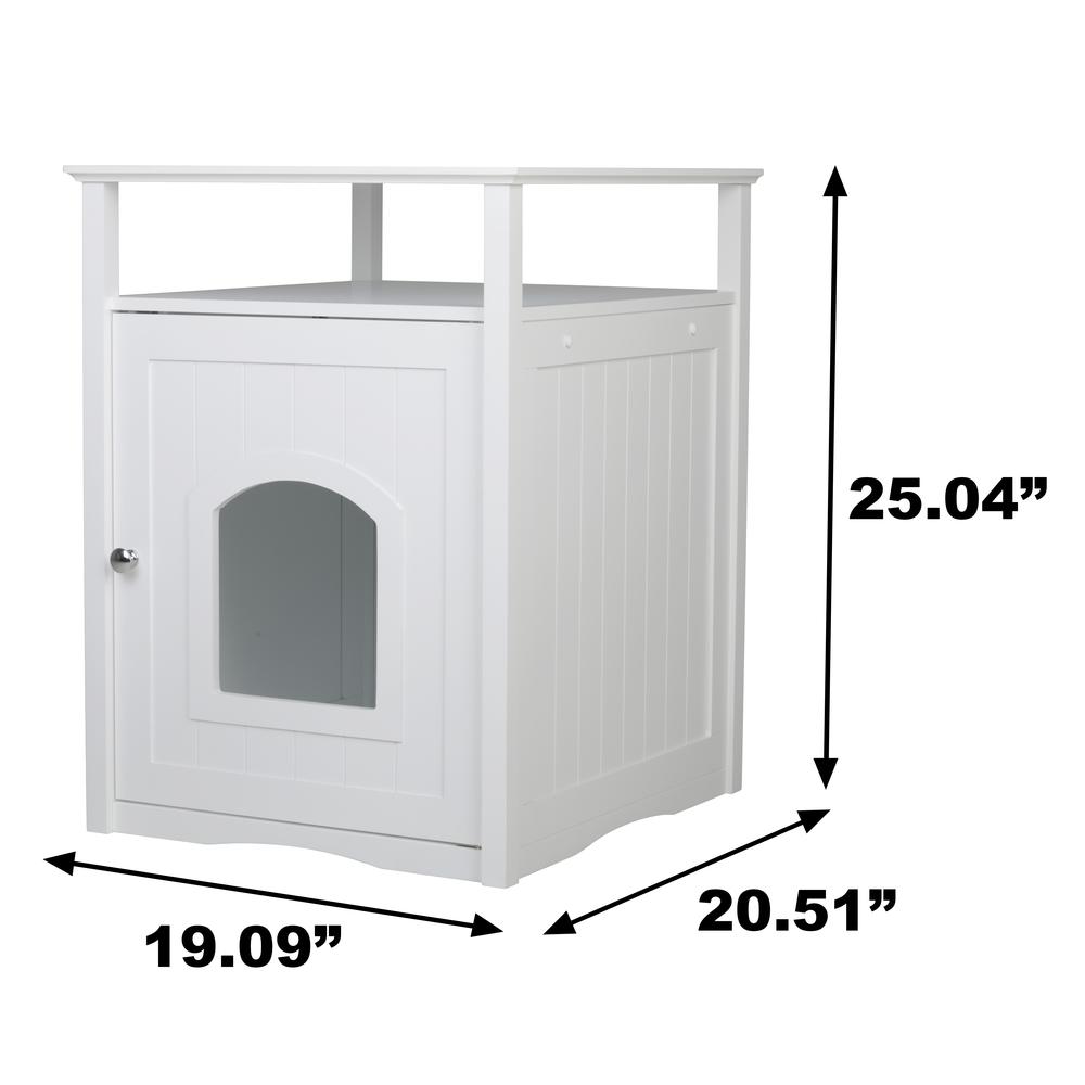 Cat Washroom Litter Box Cover / Night Stand Pet House, White