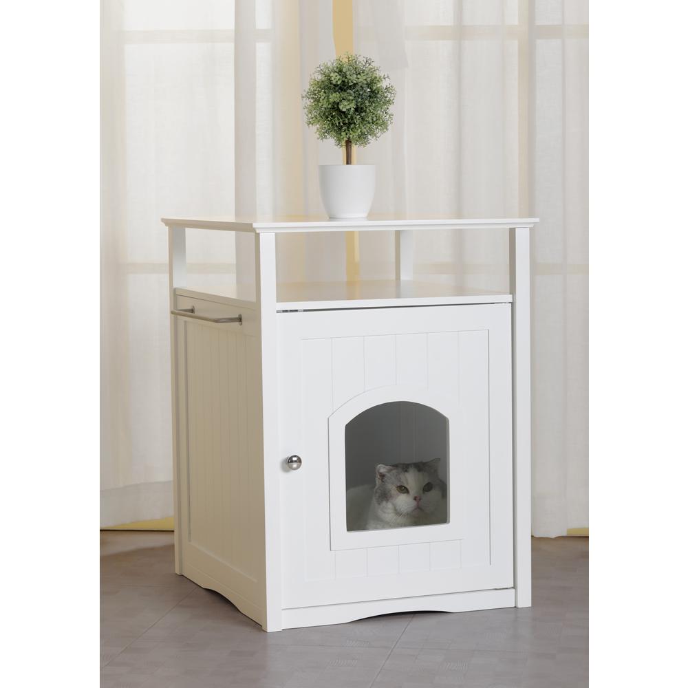 Cat Washroom Litter Box Cover / Night Stand Pet House, White