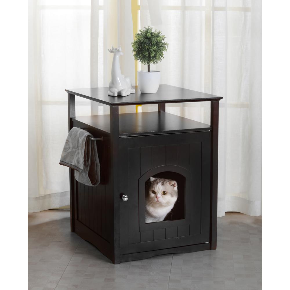 Cat Washroom Litter Box Cover / Night Stand Pet House, Black