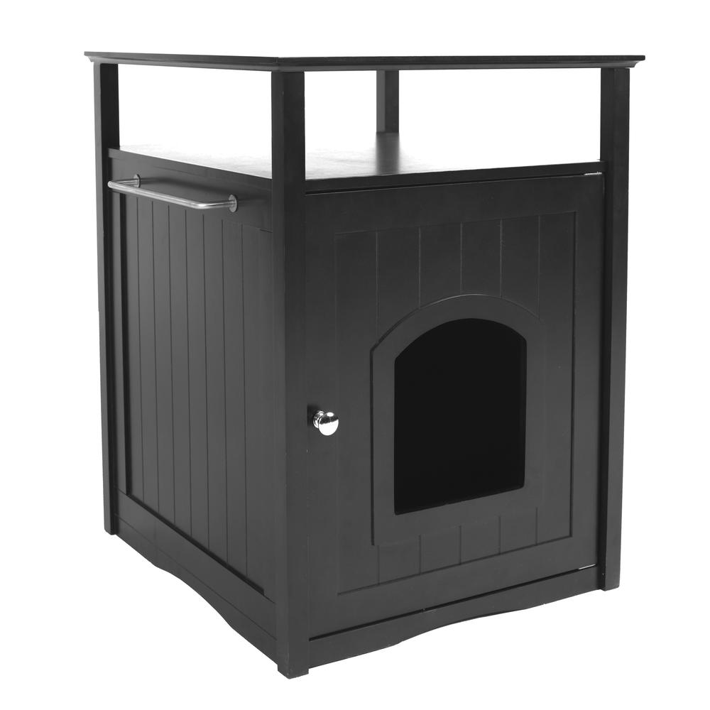 Cat Washroom Litter Box Cover / Night Stand Pet House, Black