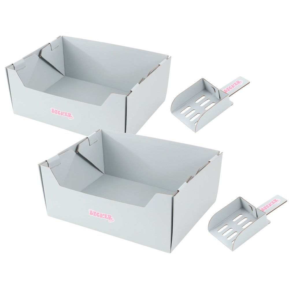Bosco 17" Cardboard Cat Litter Box with Scoop, Cloud Gray (2-Pack)