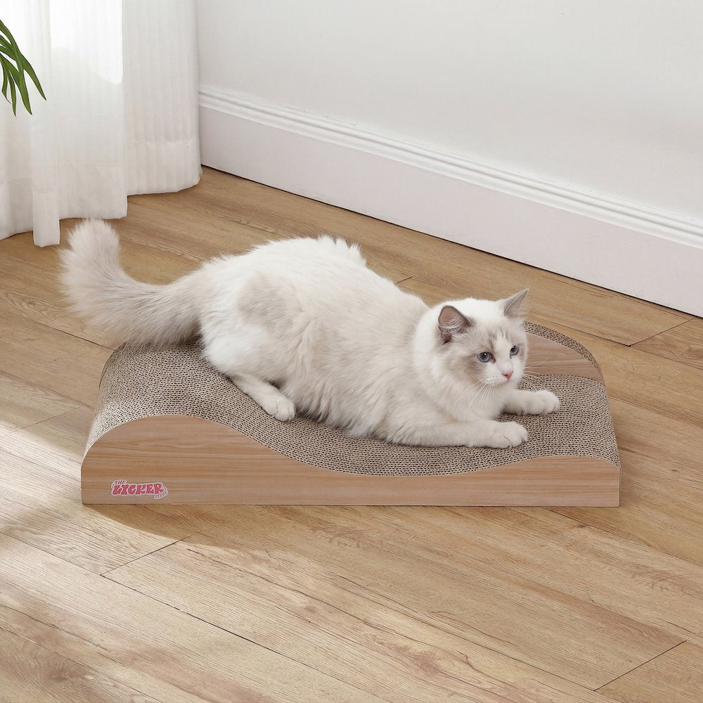 Kokomo Coastal Cardboard Lounge Bed Cat Scratcher with Catnip, Oak Wood Finish