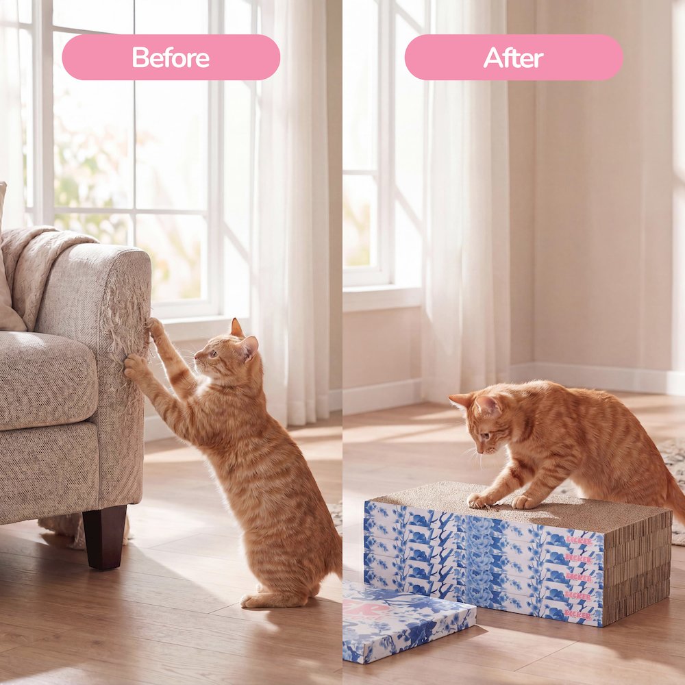 Naomi Cardboard Reversible Cat Scratcher Pad with Catnip, Blue/White (5-Pack)