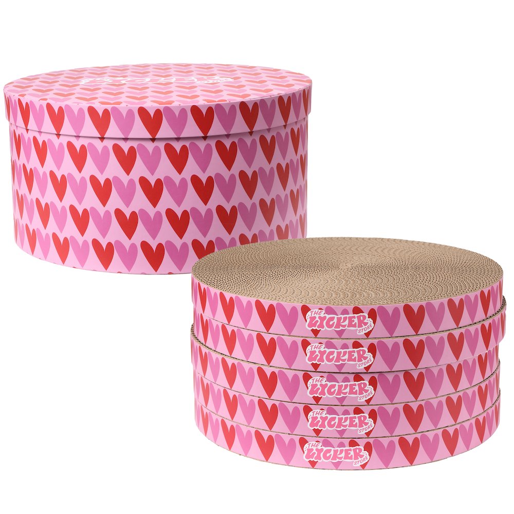Kate Cardboard Cat Scratcher Pad In Box with Catnip, Hearty Pink/Red (5-Pack)