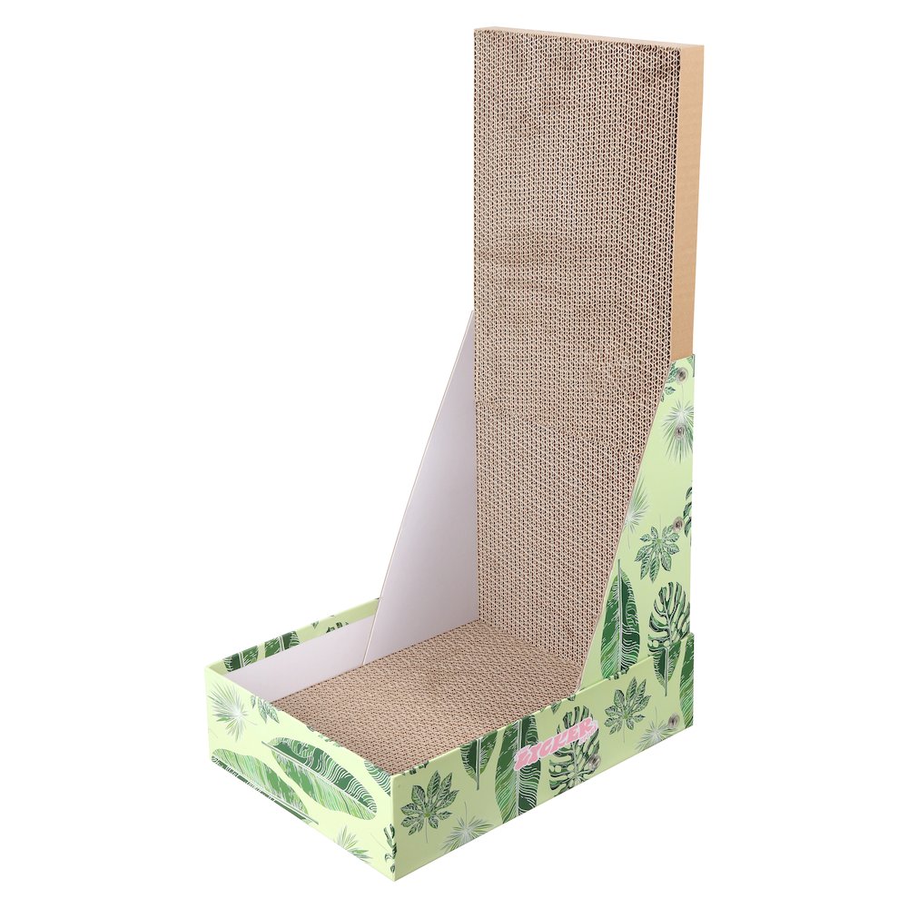 Oliver 23.8" L-Shaped Vertical Cardboard Cat Scratcher, Green Leaf