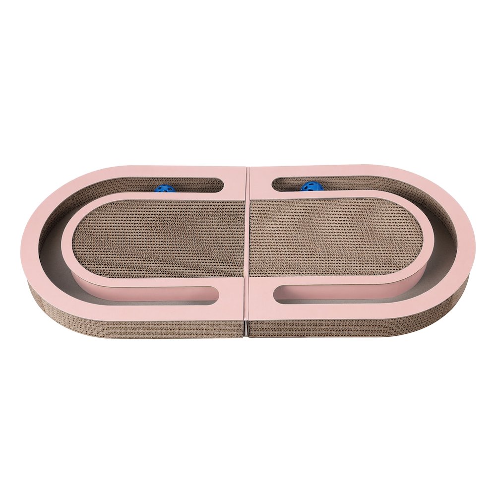 Balla 26” Cardboard Cat Scratcher Lounge Pad with Ball, Blush Pink