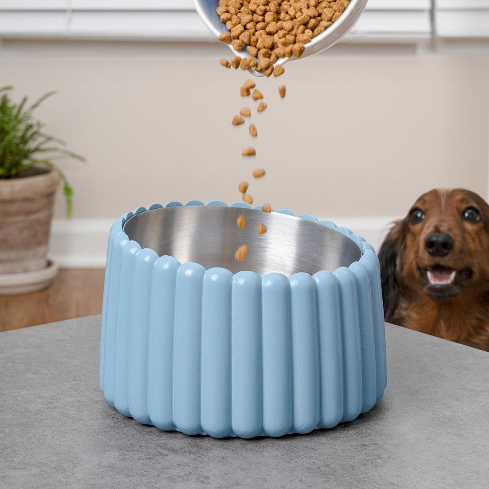 Ripple Ridge Slanted Concrete and Stainless Steel Bowl 16oz (2 Cups) Pet