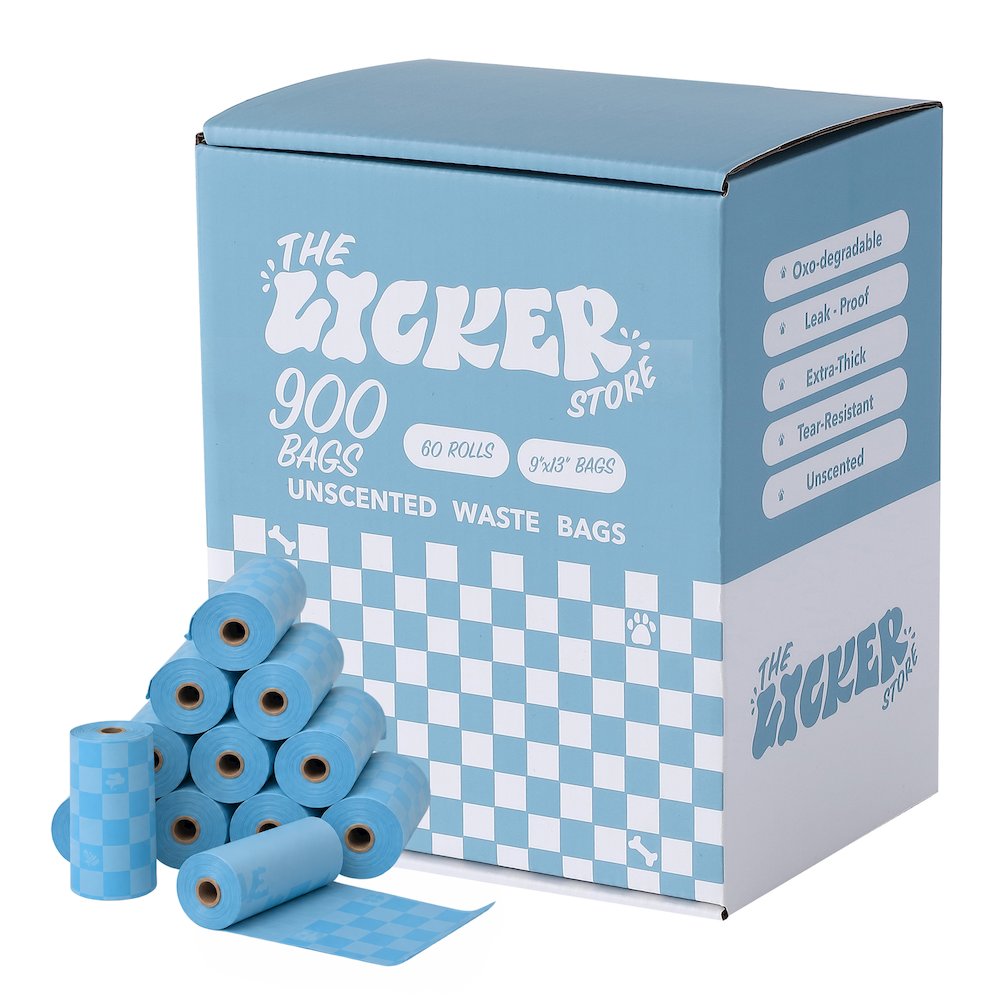 The Licker Store 13 in. x 9 in. Dog Poop Bags, Blue (900 Count, 60-Rolls)