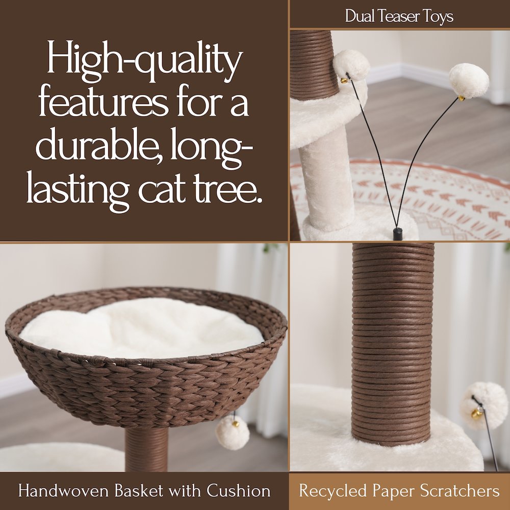 Group Quartz Handwoven Eco-Friendly Cat Tree, Paper Rope Scratching Posts, 36"