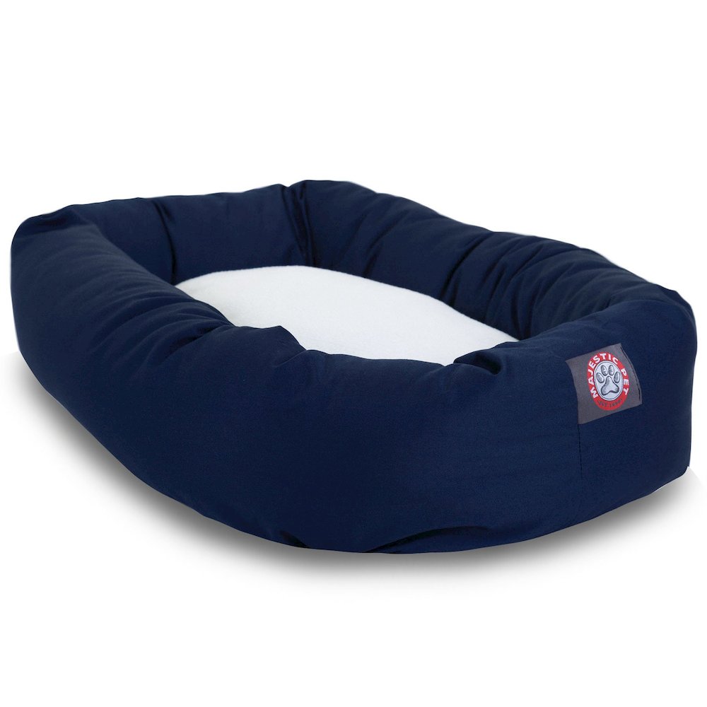 Majestic Pet 40 Inch Poly-Cotton Sherpa Calming Dog Bed Washable 40x29x9 Navy