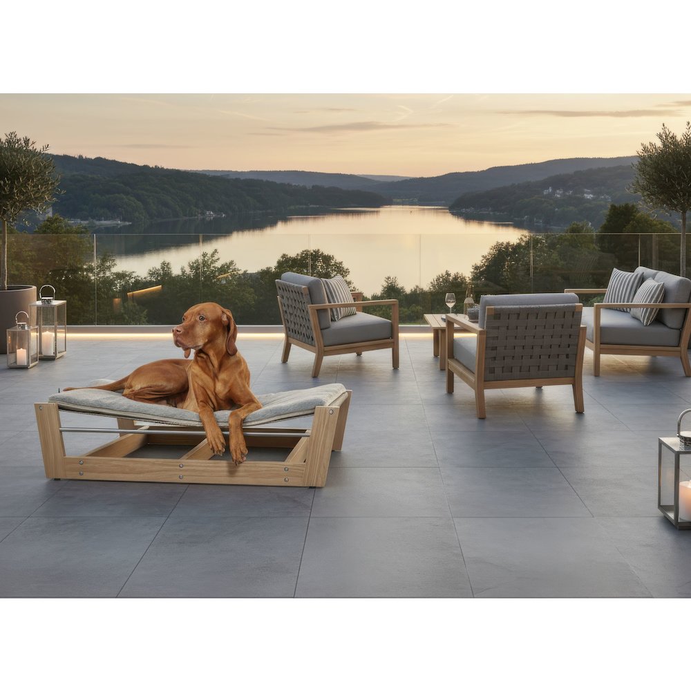 Yugen Pet Lounger Bed For Dogs in White Oak Fabric Finish Size - LRG