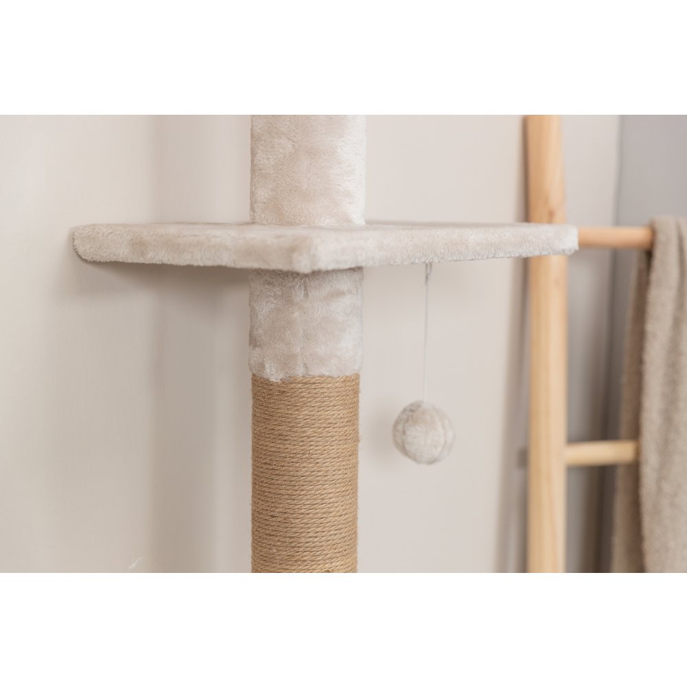 Kobe Sisal & Plush 90.5"-104" Ceiling Mount Cat Tree, 4-Level Cat Tower, Beige