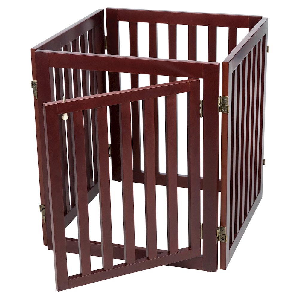 4-Panel Convertible Wooden 80" Freestanding Pet Gate - Pen with Pet Door, Brown