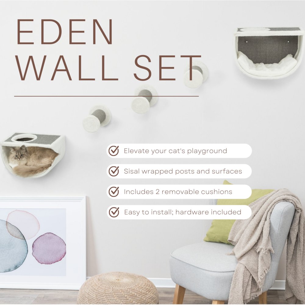 Eden Wall Mount Cat Tree Set, 2 Condos with 3 Steps, Cat Furniture