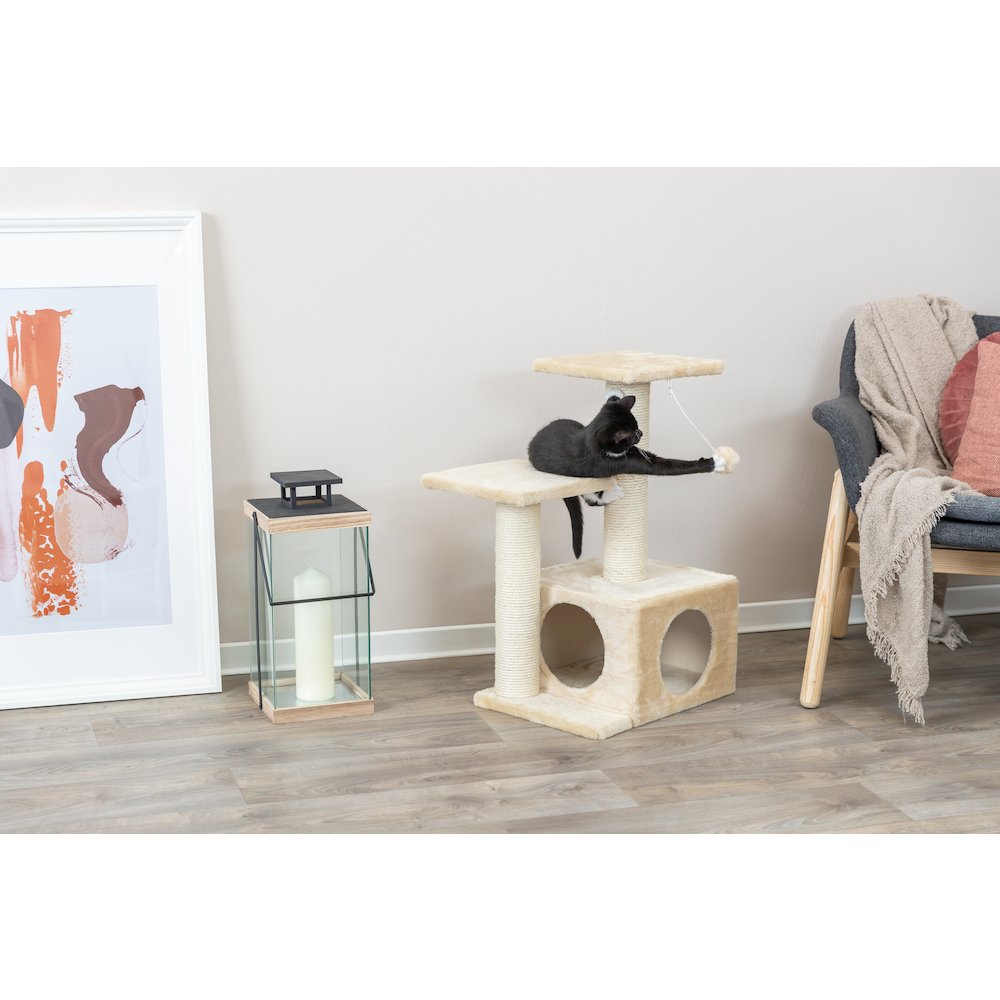Valencia Plush & Sisal 3-Level 28" Cat Tree with Scratching Posts & Condo, Beige