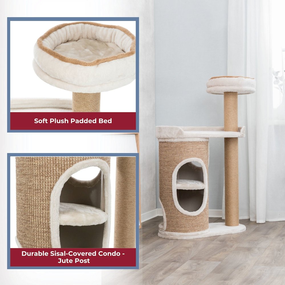 Falco Plush & Sisal 2-Level 46" Cat Tree, Scratching Posts & 2-Story Condo
