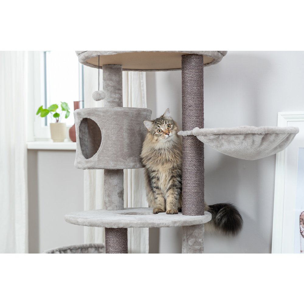 Anna Plush & Sisal 50" Cat Tree Scratching Posts Condos Hammocks Perches Cat Toy