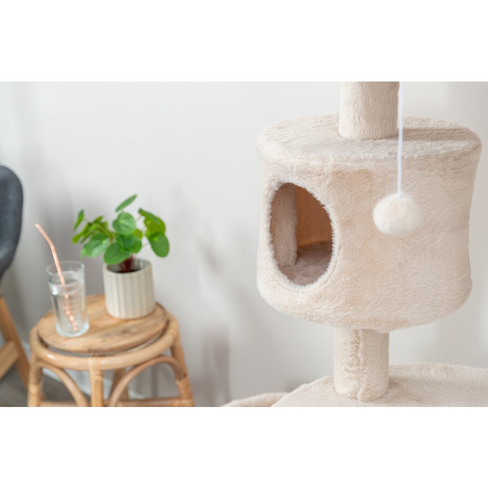 Anna Jute 50" Cat Tree Scratching Posts Condos Hammocks Perches Cat Toy, Beige