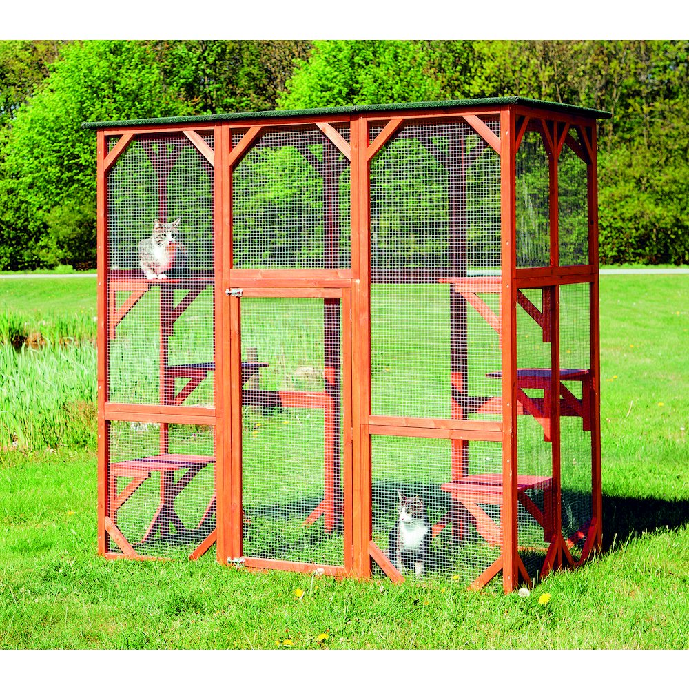 natura Weatherproof Wooden Cattery with Cat Perches, 38.5L x 70.75W x 70.75H