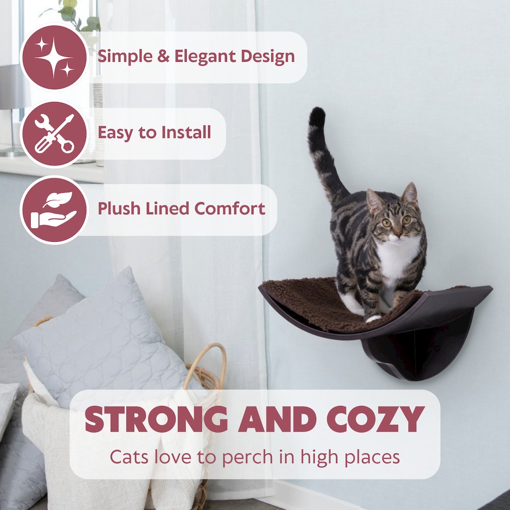 Lorena Space Saving Wall Mounted Cat Perch with Soft Cushion, Brown